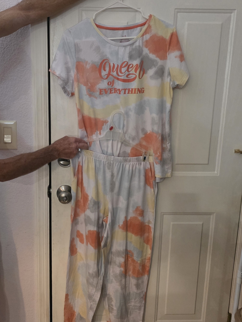 NWOT- Secret Treasures Womens Small Pajama Set - Orange, Yellow & Gray Tie-Dye